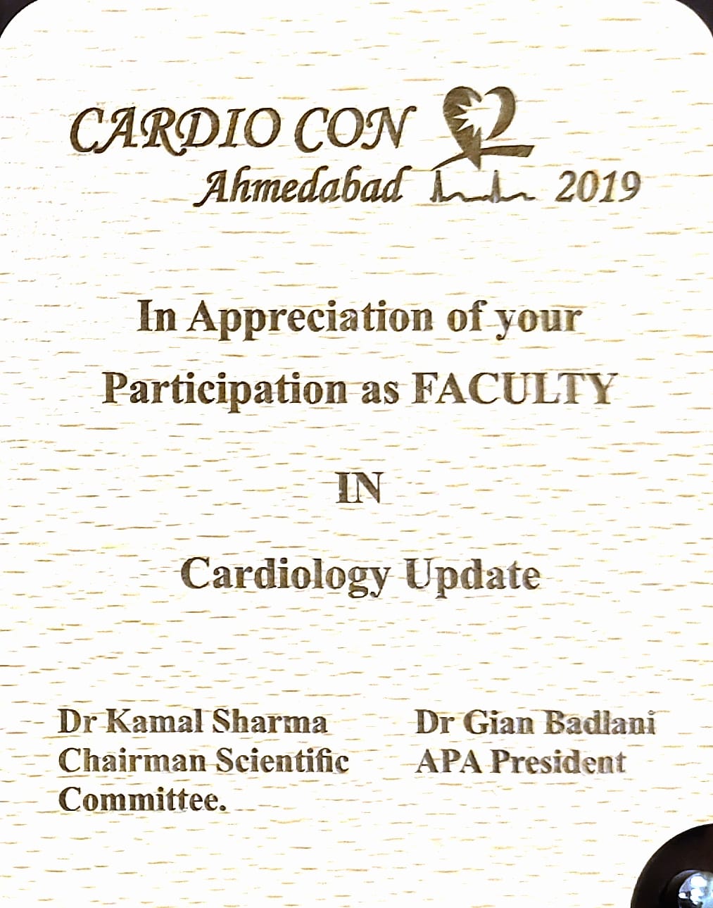 Cardio Con Ahmedabad Faculty Certificate